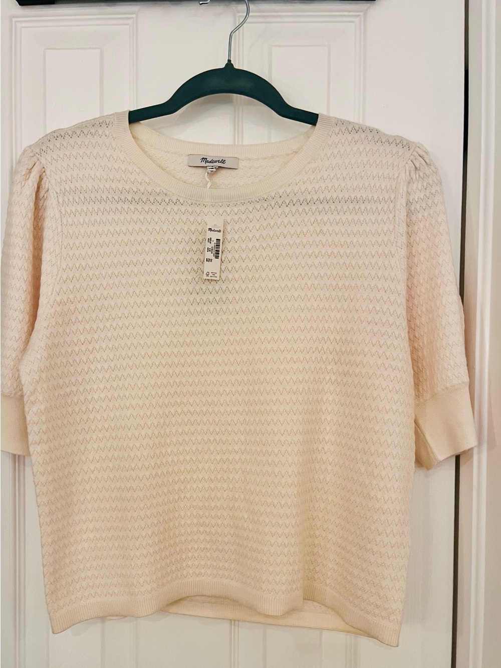 Madewell Merino Wool-Silk Blend Puff-Sleeve cropped Sweater Tee – Ivory Size L